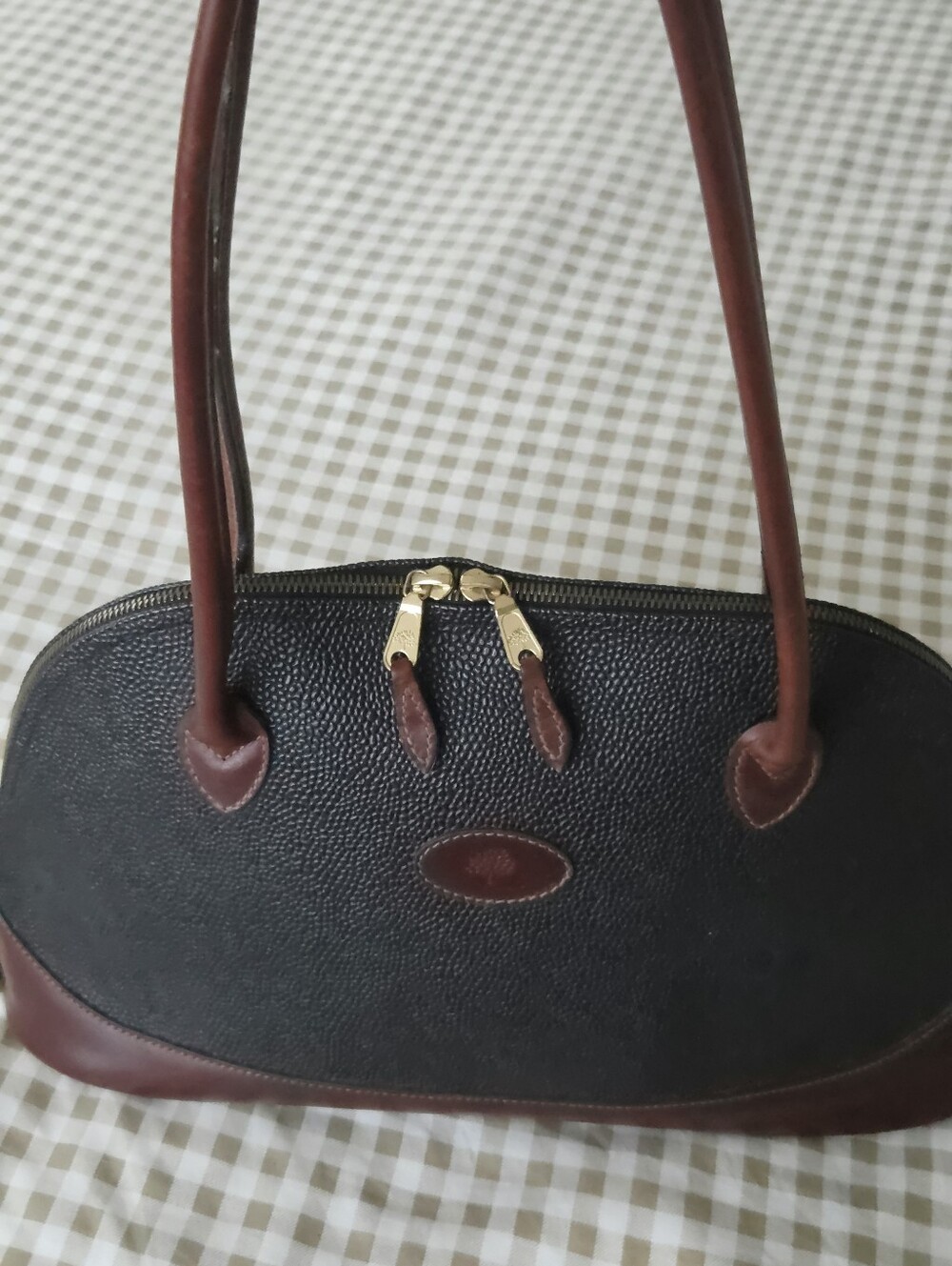 Vintage Mulberry Black & Brown Leather Shoulder Satchel Bag - Like New